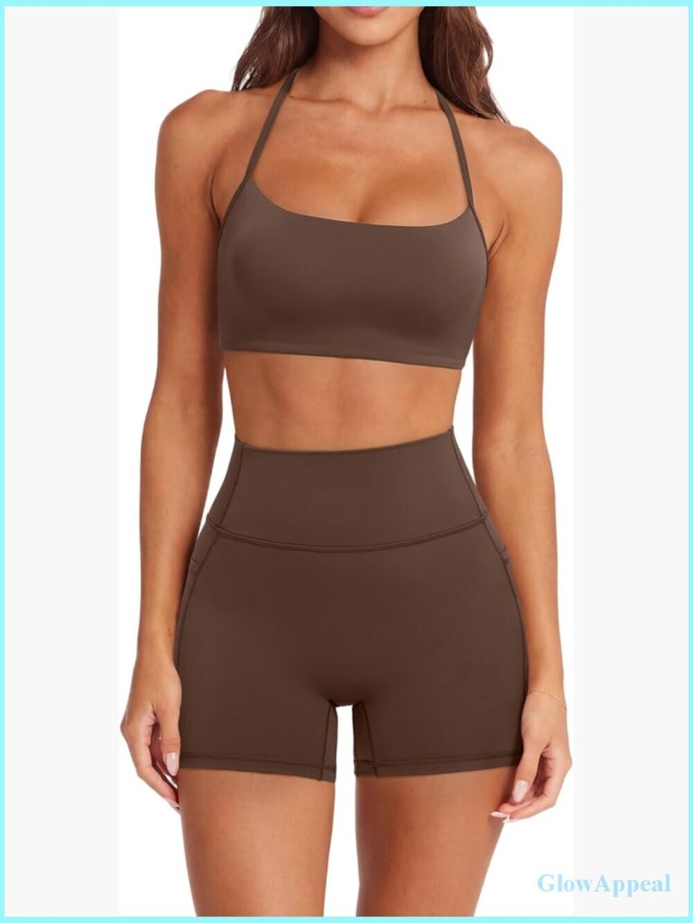 2 Piece Workout Set Padded Halter Sports Bra High Waisted Biker Shorts with